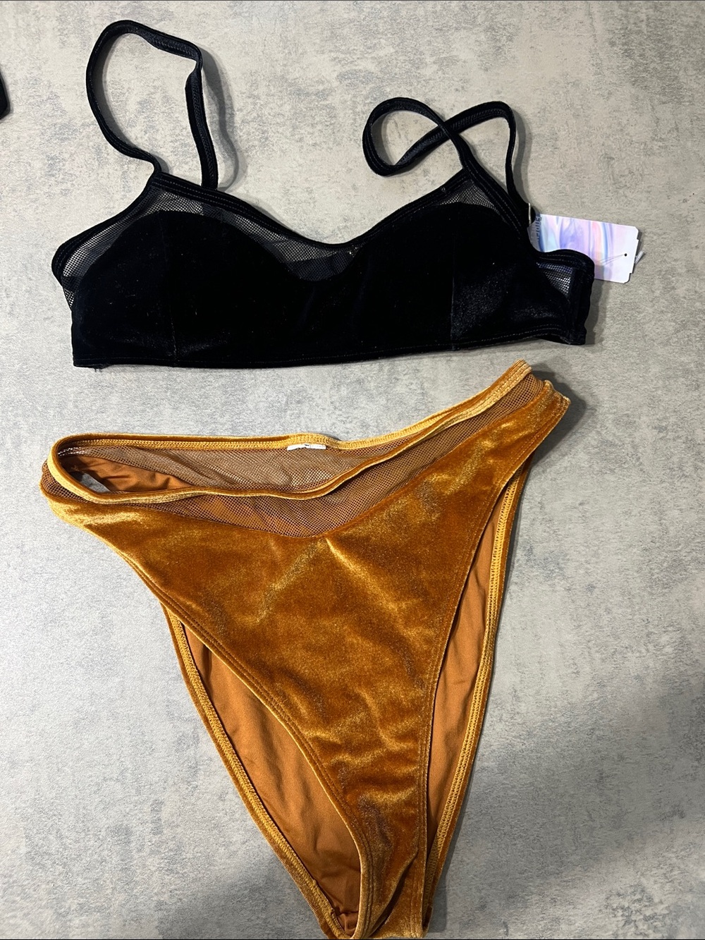 Forever 21 Black & Gold Velvet Bikini Set